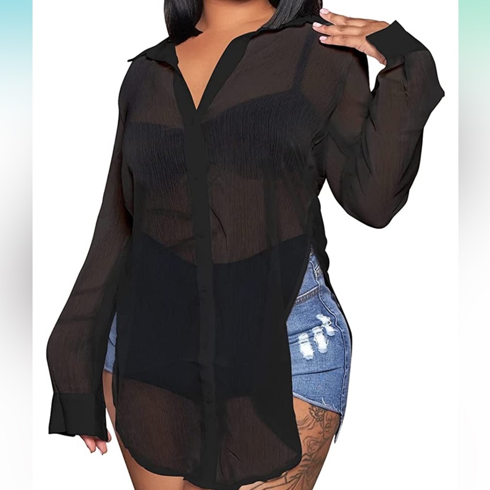 Sheer long sleeve blouse